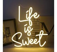 Horseneon Life Is Sweet Neon - Targa LED bianca calda, per decorazione da parete, con scritta al neon, con USB Power LED, per camera da letto, festa, matrimonio, decorazione da parete