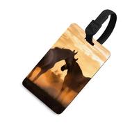 Horses in Love, etichette per bagagli con carta d'identità, etichette resistenti per borse da viaggio, impermeabili, per valigie, zaini e custodie da viaggio, stile nero
