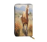 Horses in the fields, portafoglio in pelle di alta qualità con cerniera in metallo, tasche multiple per carte di credito, regalo ideale per lei o lui