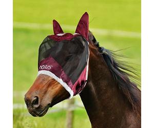 Horses, Maschera Cavallo Antimosche Fly Shield PRO Bordeaux, Maglie Fini con Orecchie in Tessuto Forato e Naso Esteso per Protezione da Mosche e Moscerini, per la Protezione del Cavallo, Taglia S