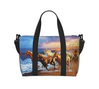 Horses On The Beach - Borsa a tracolla da viaggio, borsa a tracolla singola, borsa sportiva e fitness da viaggio, Nero , Taglia unica