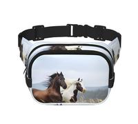 Horses Running Art - Marsupio unisex regolabile a doppio strato, per attività all'aperto, viaggi, corsa, escursionismo, Nero , Taglia unica