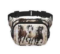 Horses Running Art Print Square Double Layer bag Waist Bag Trendy Pack Travel Bag con Bel Regolabile, nero, Taglia unica