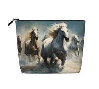 Horses running wild in the river Borsa da toilette e cosmetici da donna, borsa unisex per articoli da toeletta, borsa per la cura personale