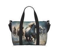 Horses running wild in the river - Borsa da viaggio da donna, a tracolla, casual, con cerniera, adatta per lavoro, viaggi, fitness, viaggi, colore nero, taglia unica