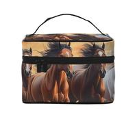 Horses Travel Makeup Bag - Organizer portatile per articoli da toeletta con scomparti con cerniera per spazzole, bottiglie e prodotti per la cura della pelle
