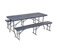 Hortan Set Tavolo Rettangolare Completo Di 2 Panche Pieghevoli Con Piano In Resina E Struttura Richiudibile Salvaspazio In Acciaio, Per Arredo Esterno, Giardino, Terrazzo e Campeggio