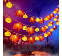 Horuili® Lampada a Zucca di Halloween, luci Autunnali a Foglia d'Acero, luci Decorative a 20 LED 3M, luci a Foglia per la Decorazione di Halloween, per la Decorazione Autunnale, per Il Ringraziamento