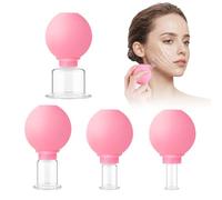Horuili® Set di 4 pezzi in vetro per coppettazione con sfera di aspirazione in silicone | coppettazione con massaggio a vuoto per il viso | set di coppettazione riutilizzabile per tutto il corpo