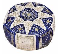 Horus Artesanía de Egipto Pouf fassi marocchino fatto a mano in fez in vera pelle etnica orientale poggiapiedi colore blu scuro o azzurro o turchese a seconda della disponibilità