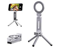 Hosann Century Treppiede magnetico per iPhone, supporto in alluminio con clip magica regolabile a 360° e vite da 1/4", per un utilizzo pieghevole e stabile, adatto per iPhone serie e MagSafe (argento)