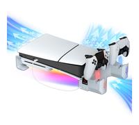 Hosanwell Supporto Orizzontale per PS5 Slim/PS5 Pro con Caricatore Doppio Controller, Accessori per PS5 Slim/Pro Disc & Digital, Supporto di Raffreddamento PS5 con Luci RGB e Ventola Termica