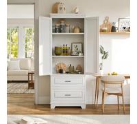 Hoscullo Armadio multiuso con 2 ripiani regolabili e 2 cassetti, armadio da ufficio, armadietto portaoggetti, guardaroba con dispositivo antiribaltamento e 2 maniglie, 60 x 40 x 157 cm, bianco