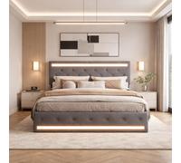 Hoscullo Letto imbottito 180 x 200 cm, letto moderno con 4 cassetti e testiera imbottita, letto per ragazzi con LED e USB, adatto per adulti e ragazzi, biancheria