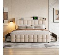 Hoscullo Letto imbottito 180 x 200 cm, letto moderno con 4 cassetti e testiera imbottita, letto per ragazzi con LED e USB, adatto per adulti e ragazzi, biancheria