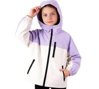 Hoseay Giacca Impermeabile Bambini, Giacche Antivento con Strisce Riflettenti e Tasche Cerniera, Leggero Abbigliamento Esterno con Cappuccio Ragazze Outdoor Scuola per Età 10-11, Viola Bianco