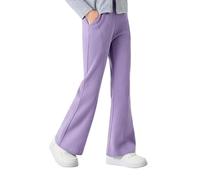 Hoseay Pantaloni da Jogging Zampa Ragazze, Morbido Cotone a Vita Alta Pantalone Svasati con Tasche, Traspirante Pantaloni della Tuta Bootcut Sportivi Scuola per Bambini 9-10 Anni, Viola