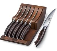 HOSHANHO 11.5 cm Coltelli da Bistecca Set di 7, con Ceppo Coltelli | Set di Coltelli da Bistecca Seghettati Professionali, Coltello da Bistecca in Acciaio Giapponese Inox con Manici Ergonomici