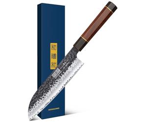 HOSHANHO 18 cm Coltello Santoku da Cucina, Affilata Coltelli da Cucina | Professionale Coltello da Chef Santoku Giapponese in 10Cr15MoV Super Acciaio con Manico in Legno Ottagonale