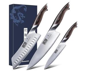 HOSHANHO 3 Pezzi Set Coltello da Cucina Super Affilato, Coltello Giapponese Professionale, Coltelli da Cucina in Acciaio Inox Tedesco