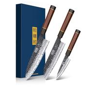 HOSHANHO Set Coltelli da Cucina - Giapponese Coltelli da Cucina 3 Pezzi | Forgiato a Mano Set da Coltelli in Acciaio Inox, Coltello da Chef 20 cm Coltelli Santoku 18 cm Coltelli per Frutta 9,5 cm