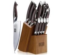 HOSHANHO Set di 12 Coltelli con Ceppo, Set Coltelli da Cucina Giapponesi | Set Coltelli Professionali in Acciaio Inossidabile ad Alto Tenore di Carbonio, Manico Ergonomico con Affilatore e Forbici