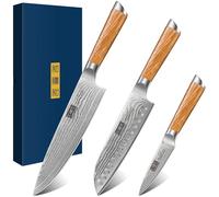 HOSHANHO Set di Coltelli da Cucina Damasco, Professionale Set da Coltelli Acciaio da Damasco 67 Strati, 20cm Coltello da Chef, 18cm Coltello da Santoku, 9.5cm Coltello da Frutta