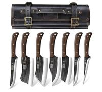 HOSHANHO Set di Coltelli da Macellaio, Set Coltelli da Cucina Forgiati Mano con Borsa, Coltello da Carne, Coltello da Mannaia Resistente, Coltelli da Disossare per Casa Campeggio e BBQ Regalo per Uomo