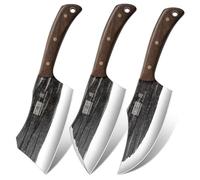 HOSHANHO Set di Coltelli da Macellaio, set di 3 Coltello da Cuoco in Acciaio ad Alto Tenore di Carbonio, Coltello da Mannaia Resistente, Coltello Vichingo per Casa Cucina Campeggio All'aperto BBQ