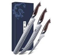 HOSHANHO Set di Coltelli per Prosciutto 3 Pezzi, Set di Coltelli da Intaglio in Acciaio Giapponese ad Alto Tenore di Carbonio con Manico Ergonomico in Legno Pakkawood, Coltello da Macellaio, Coltelli