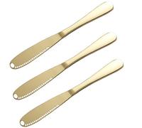 Hoshen - Coltello da burro in acciaio INOX, 3 pezzi, per burro, per marmellata, per pane, formaggio, utensili da cucina, colore: Oro