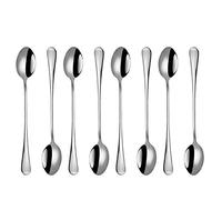 Hoshen - Cucchiaio per gelato in acciaio INOX, 17,6 cm, cucchiaio per miscelazione con manico lungo, cucchiaino per gelato, cucchiaini da cocktail, confezione da 8, colore: argento