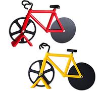 Hoshen - Tagliapizza creativo a forma di bicicletta, divisore, in acciaio inox, per pizza e taglia, 2 pezzi, colore: rosso, giallo
