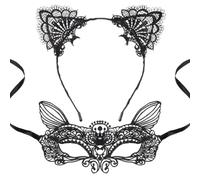 Hoshin Cerchietto con orecchie di gatto e maschera da gatto per donne, maschere, costume da gatto, accessorio per trucco e feste