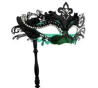 Hoshin Maschera Carnevale Donna Adulti, Maschere Veneziane con Bastone Ideale Mezzo Viso per Venezia e Il Fantasma dell'Opera(Verde e nero)