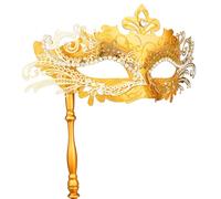 Hoshin Maschera in maschera con bastone, maschere veneziane per Mardi Gras Deecorations per donne (oro)