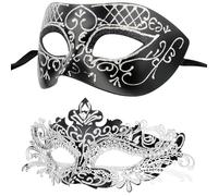 Hoshin Maschera in maschera per coppia, Mardi Gras Deecorations maschere veneziane per donne (nero con linea argentata)