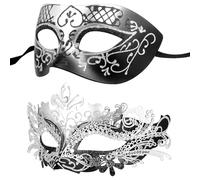 Hoshin Maschera veneziana per coppie, per Mardi Gras Deecorations (argento e nero)