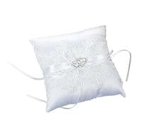 Hoshisea Cuscino per Fedi Nuziali, Portafedi per Cuscino con Decorazione a Doppio Cuore, Cuscino per Anelli di Forma Quadrata, per Accessori per Fedi Nuziali, 15 cm × 15 cm (Bianco)