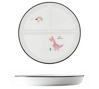 Hoshisea Piatti da pranzo Ceramica, Piatti Divisi In Ceramica, Piatti Snack Con Scomparti, Piatto in Ceramica Bambini, Per Pasti Divisi, Feste, Snack, Insalate, Dessert（Dinosauro Rosa）