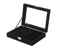 Hoshisea Portagioie da Donna, Portagioie con Serratura, Scatola per Anelli Grigia per Donna, con Coperchio in Vetro Trasparente, per Anelli, Gemelli, Orecchini e Collane (Nero)