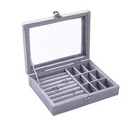 Hoshisea Portagioie da Donna, Portagioie con Serratura, Scatola per Anelli Grigia per Donna, con Coperchio in Vetro Trasparente, per Anelli, Gemelli, Orecchini e Collane (Grigio)