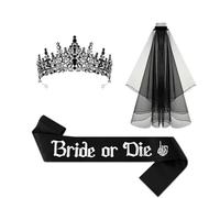 Hoshisea Set corona di velo nero Halloween, Accessori costume da ruolo Halloween Bride, Accessori per abbigliamento da sposa horror, Adatto per come accessorio da donna per feste (Con Spallacci)