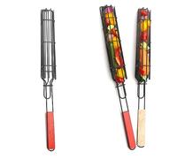 Hoshiy Grilling Skewers - Set di 2 cestini per barbecue antiaderente in acciaio inox, kebab da campeggio, riutilizzabile, semplice e pratico, spiedini per carne, cabobs, verdure, gamberetti, frutti di