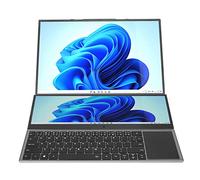 Hosie Computer Portatile a Doppio Schermo, 100-240 V 13600 MAh Batteria 16 Pollici 14 Pollici SSD da 1 TB per Laptop a Doppio Schermo per Win11 per Giocare (Spina UE)