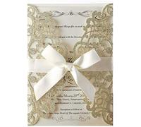 Hosmsua 50PCS personalizzato biglietto di invito di nozze con Bowknot, oro chiaro taglio laser Flora pizzo inviti con buste per fidanzamento compleanno (Champagne Glitter)