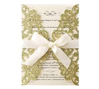 Hosmsua 50x biglietti di invito Oro per matrimonio con buste per compleanno fidanzamento compleanno inviti di matrimonio stampa personalizzata (50 pezzi)