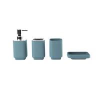Hosoncovy Set di 4 accessori da bagno con dispenser di sapone, tazza da bagno, portasapone, spazzolino da denti e dentifricio (blu Morandi)