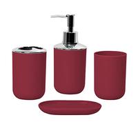 Hosoncovy Set di 4 accessori da bagno con dispenser per sapone, tazza da bagno, portasapone, spazzolino da denti e dentifricio (rosso)
