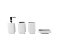 Hosoncovy - Set di 4 accessori per bagno, con dispenser per sapone, tazza da bagno, portasapone, porta spazzolini da denti e porta dentifricio (Bianco)